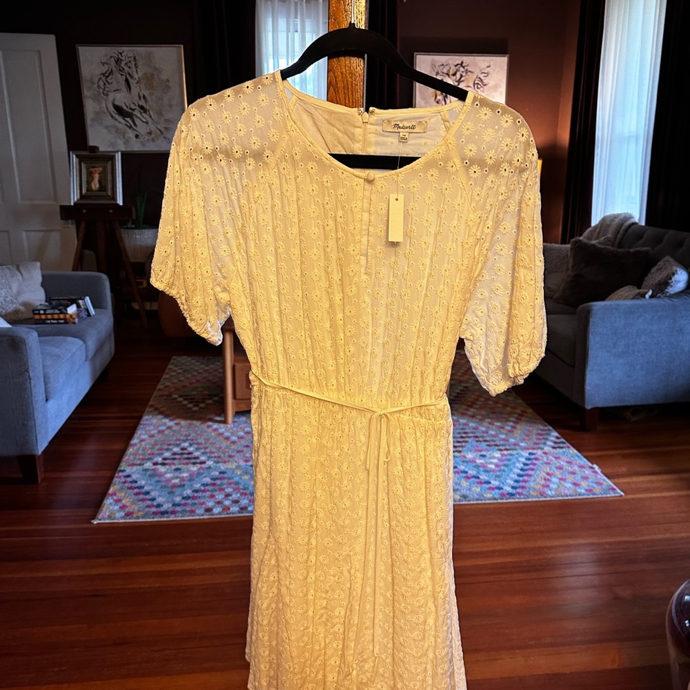 Madewell ivory Eyelet Tassel-Tie Mini Dress sz 10 cream dress - Picture 10 of 11